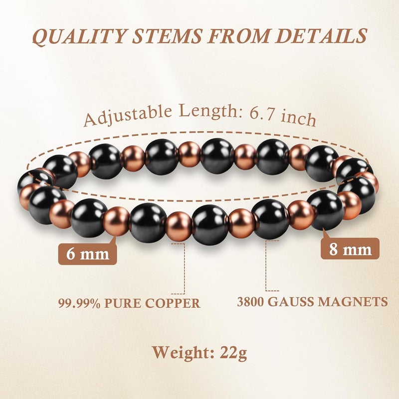 PEALICIOUS Copper Bracelets for Women Magnetic Bracelet as Valentines Gifts for Women,Dainty Copper Jewelry with 3800 Gauss Magnets, Birthday Gifts for Her Stretch Hematite Bead Braclets Pulseras Para Mujer - Image 4